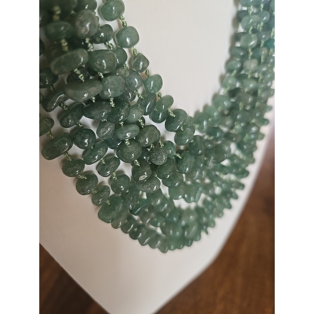 Vintage Jadeite 8 Strand Necklace Hand Knotted Silk String Toggle Clasp Rare - Picture 4 of 13
